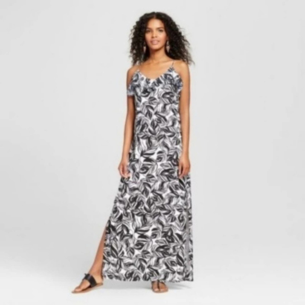 Mossimo Leaf Print Ruffled Maxi Dress NWT